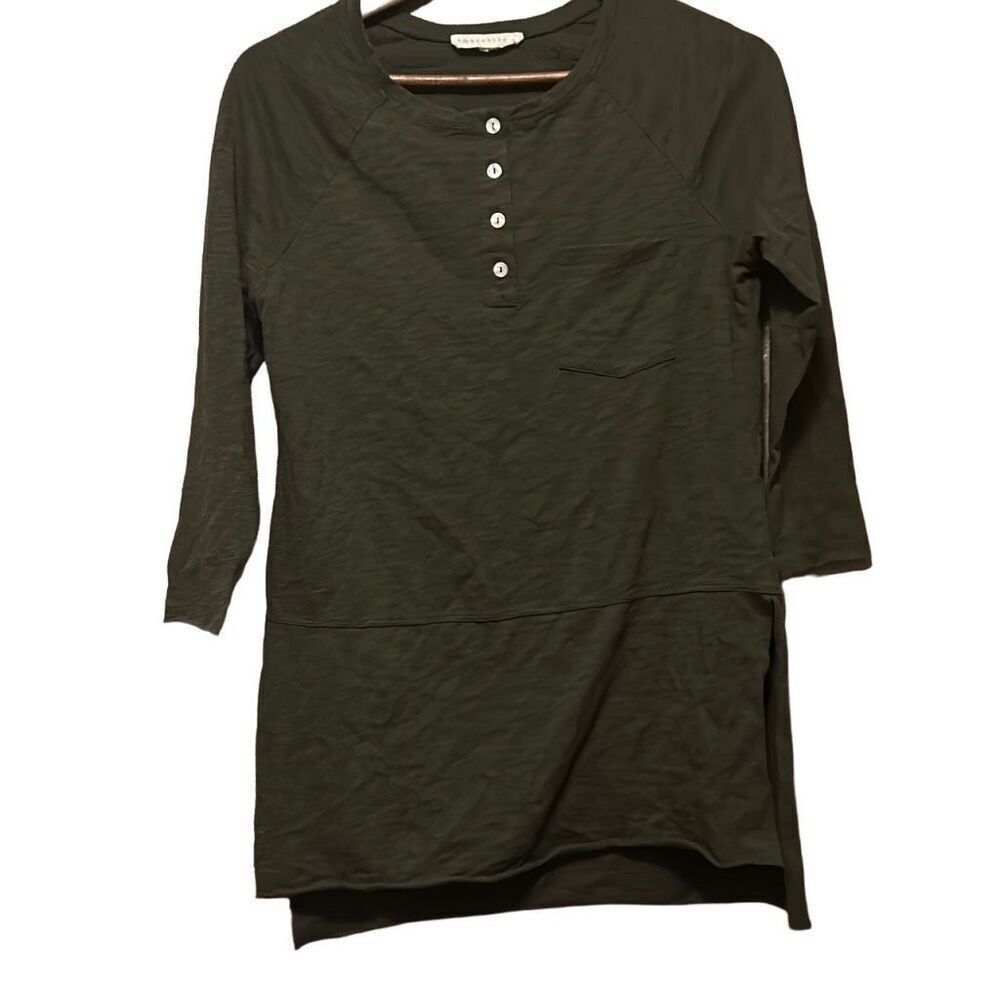 Matty M‎ Olive Green Tunic Top 3 Button Detail Long Sleeve Casual